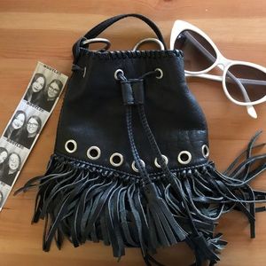 Madison Harding Drawstring Fringe Leather Purse